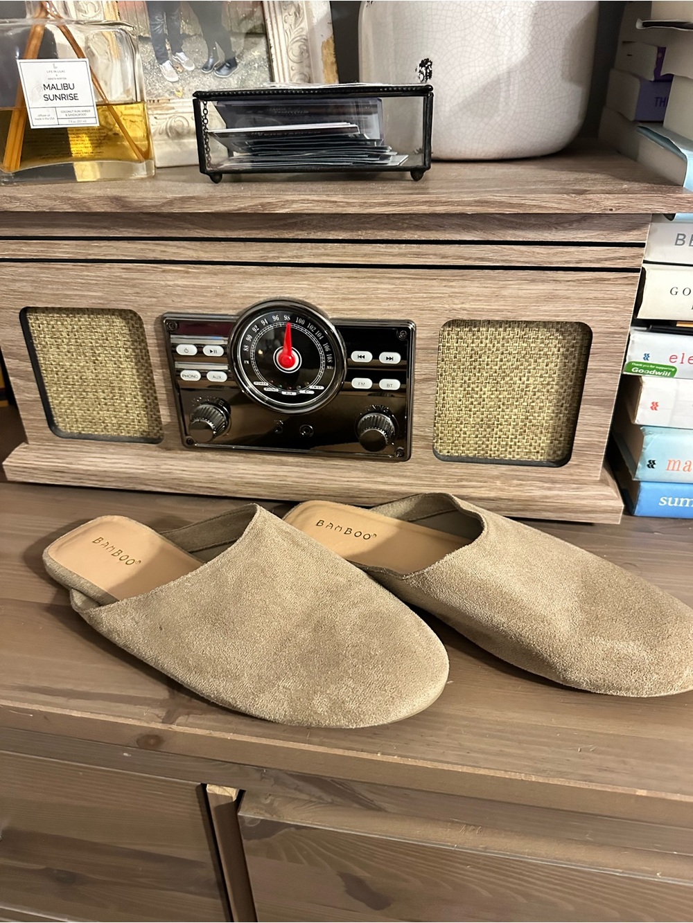 BAMBOO Taupe Suede Slip-On Mules